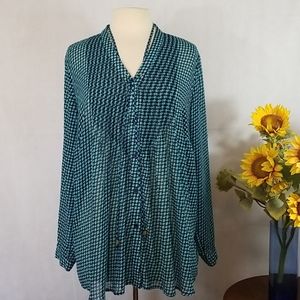 Michael Michael Kors Geometric Pattern Button Down Blue Top 1X